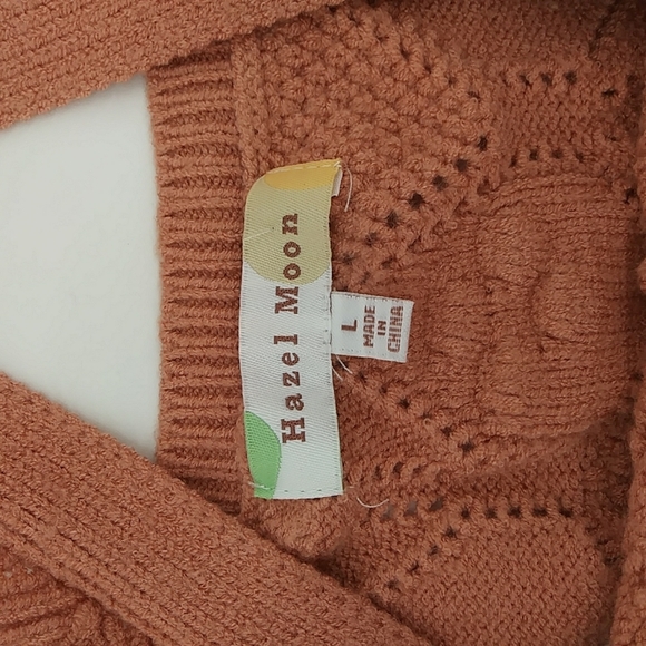 NWT Hazel Moon Knit Sweater Crop Dusty Mauve Orange Blue Flowers Top L - Picture 8 of 8